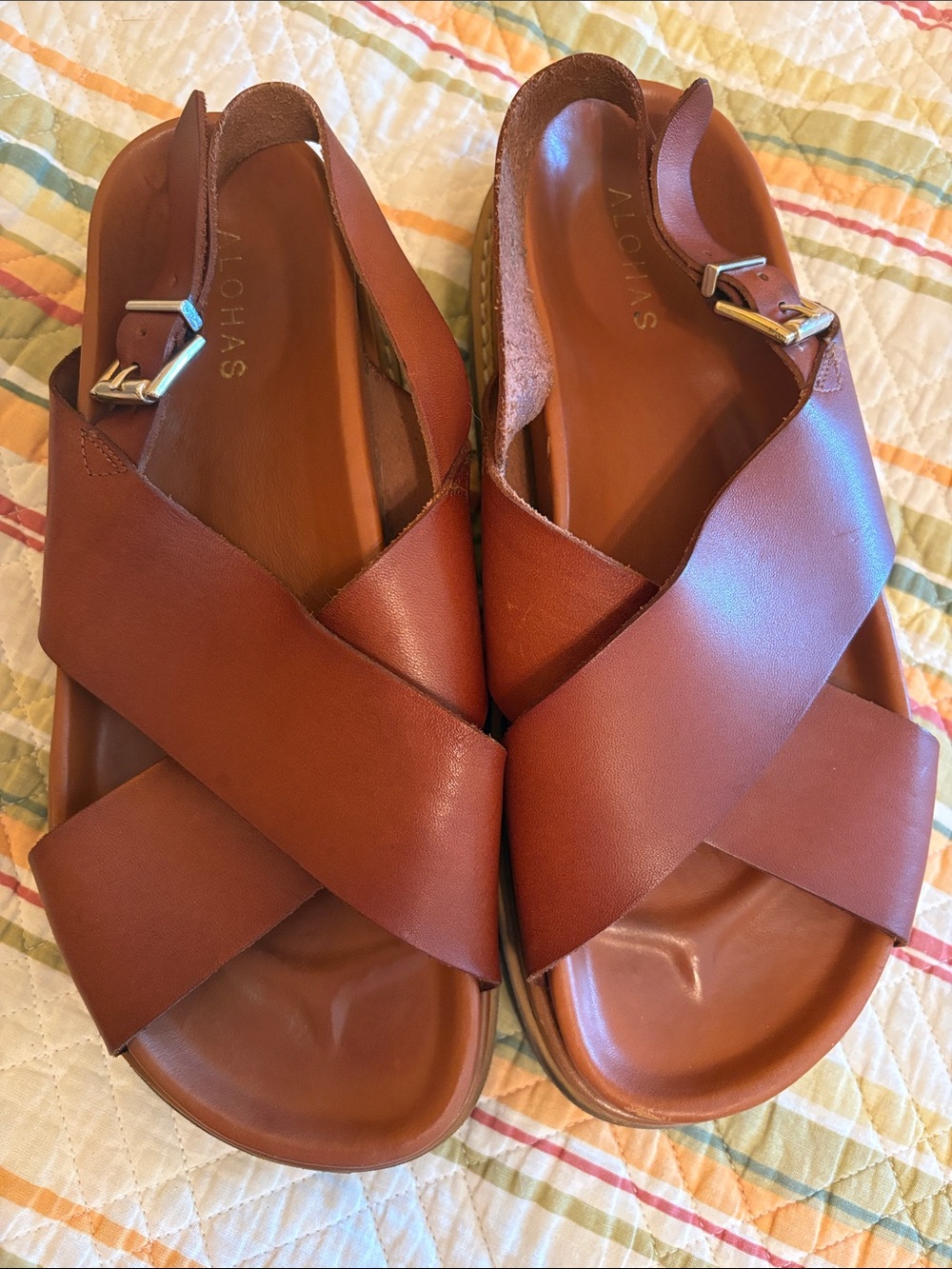 Alohas Women's Leather Cross-Strap Sandals in Brown 39 - Picture 2 of 7